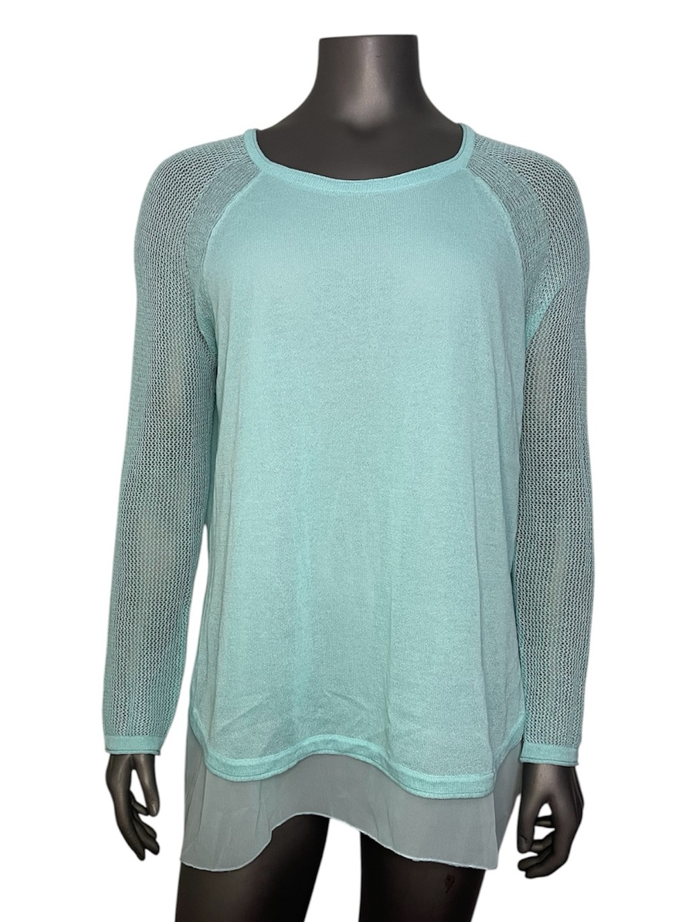 Soft Surroundings Willow Tunic Top L Blue Island Paradise Mesh Sleeve Layered